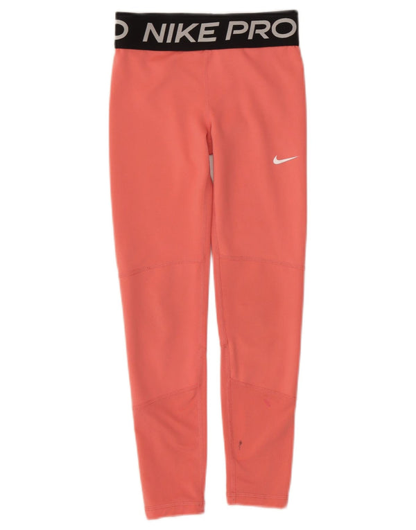 Nike Girls Dri Fit Graphic Leggings 8-9 Years Small Pink Colourblock