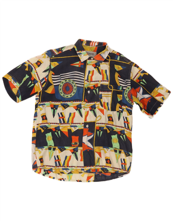 Vintage Mens Abstract Pattern Short Sleeve Shirt Small Multicoloured