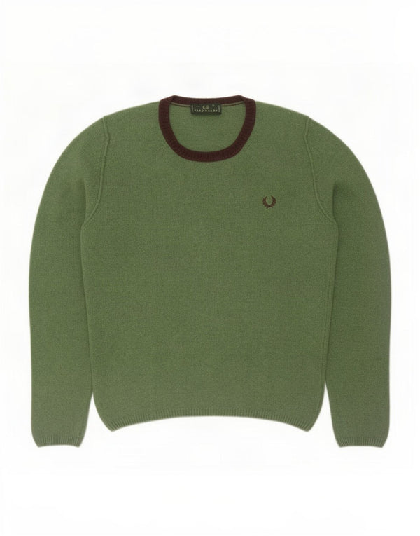 Fred Perry Mens Crew Neck Jumper Sweater Large Green Wool