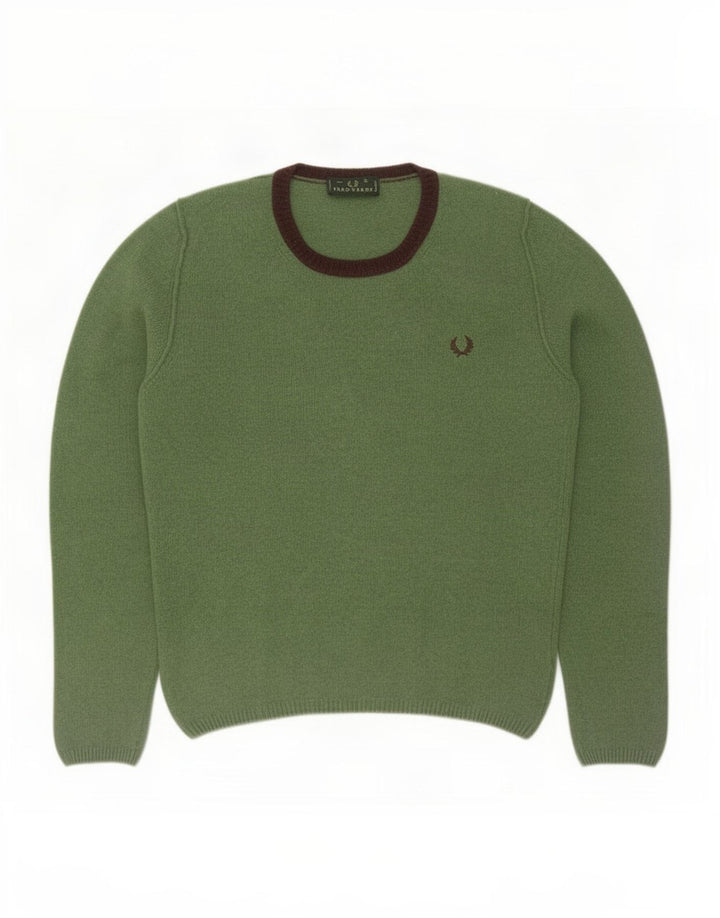 Fred Perry Mens Crew Neck Jumper Sweater Large Green Wool