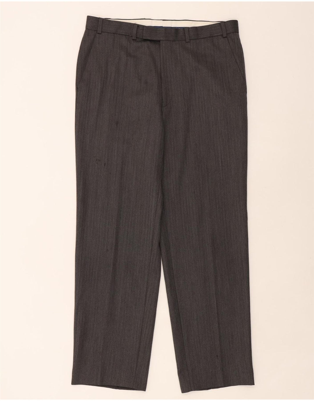 Marks & Spencer Mens Straight Suit Trousers W36 L31 Grey Herringbone Wool