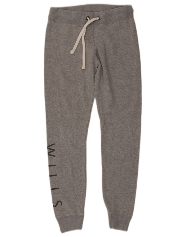 Jack Wills Womens Graphic Tracksuit Trousers Joggers UK 6 XS Grey Cotton