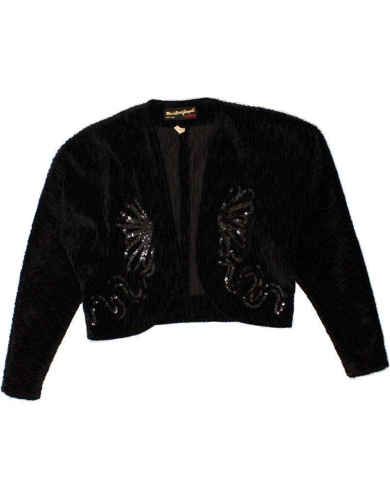 VINTAGE Womens Bolero Jacket UK 10 Small Black Acetate Vintage Vintage and Second-Hand Vintage from Messina Hembry 