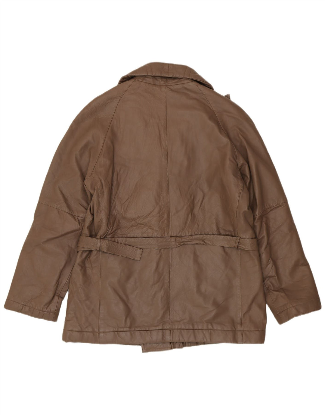 Vintage Mens Double Breasted Leather Coat IT 56 3XL Brown