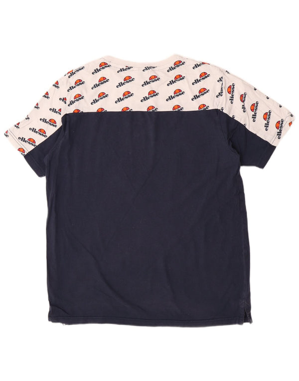 Ellesse Mens Graphic T-Shirt Top Large Navy Blue Colourblock Cotton