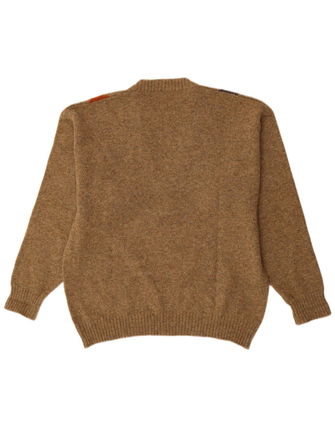 Vintage Mens V-Neck Jumper Sweater Medium Brown Argyle/Diamond