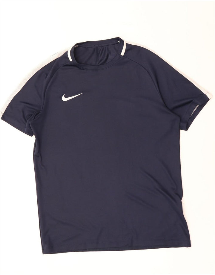NIKE Mens Dri Fit T-Shirt Top Large Navy Blue Colourblock Polyester