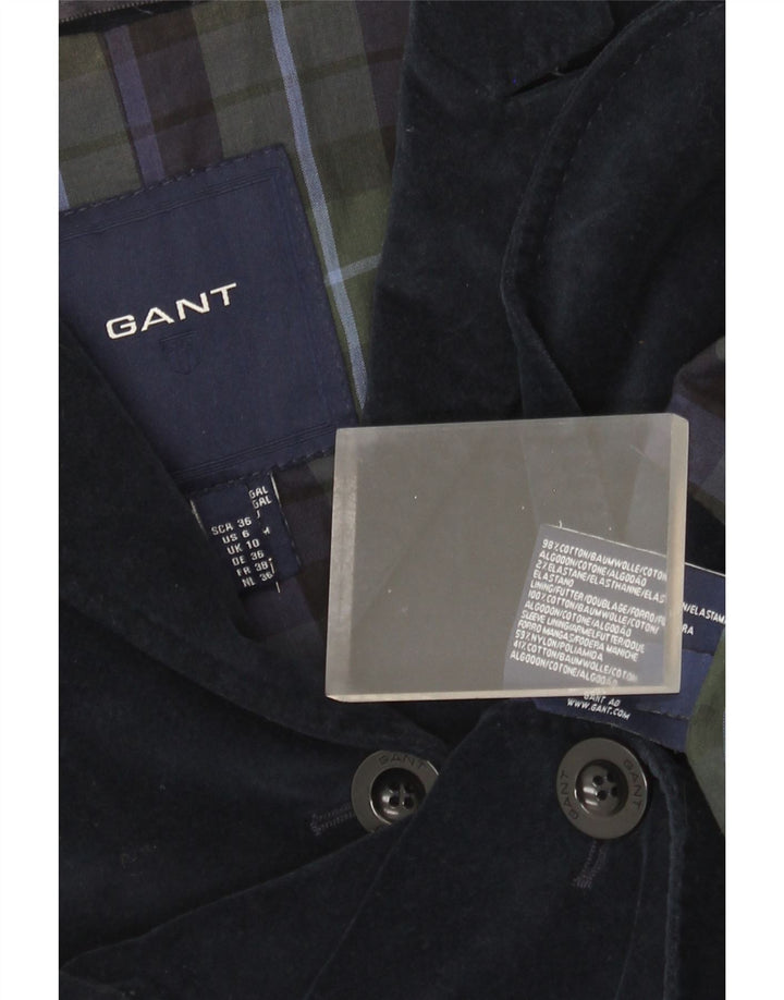 Gant Womens 3 Button Velvet Blazer Jacket UK 10 Small Navy Blue Cotton