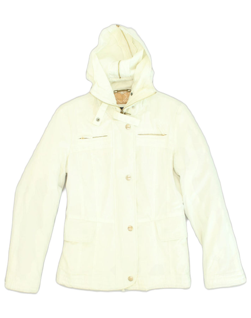 TRUSSARDI Womens Hooded Padded Jacket IT 42 Medium White Cotton | Vintage Trussardi | Thrift | Second-Hand Trussardi | Used Clothing | Messina Hembry 