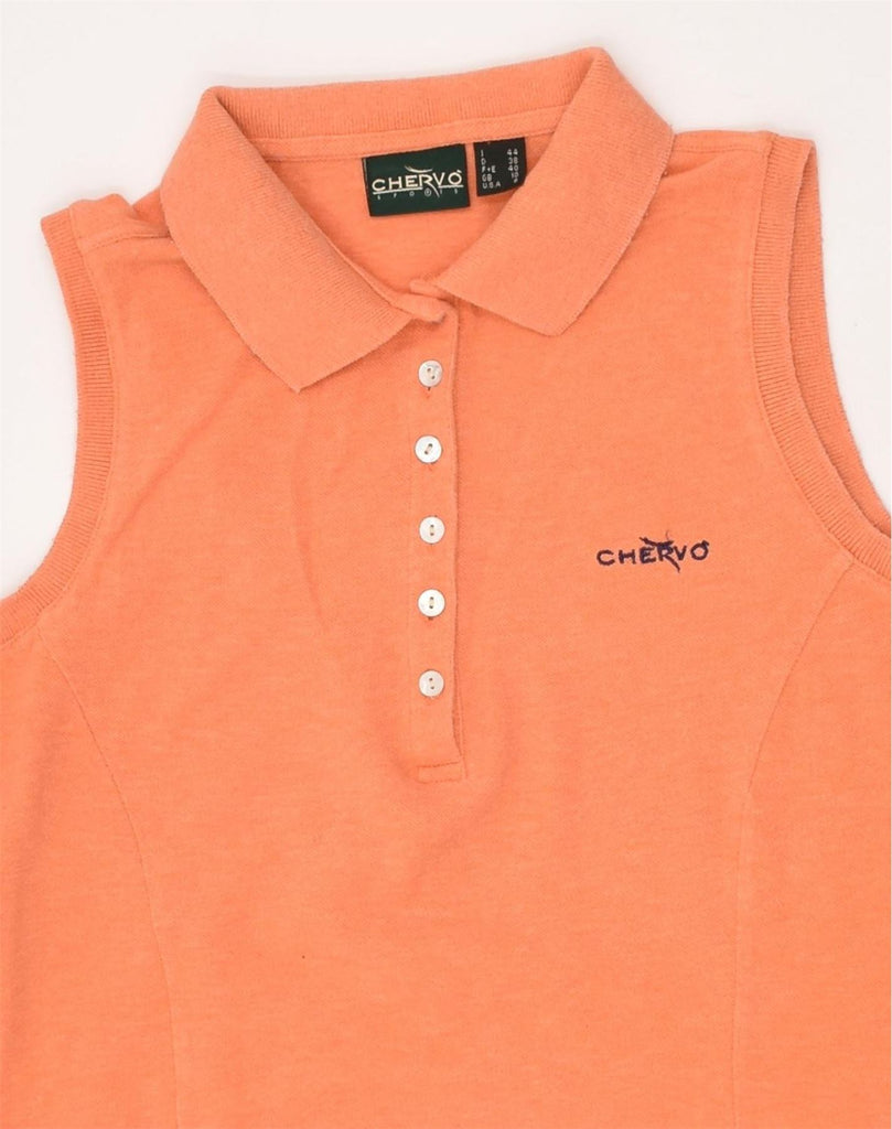 CHERVO Womens Sleeveless Polo Shirt UK 10 Small Orange Cotton | Vintage Chervo | Thrift | Second-Hand Chervo | Used Clothing | Messina Hembry 