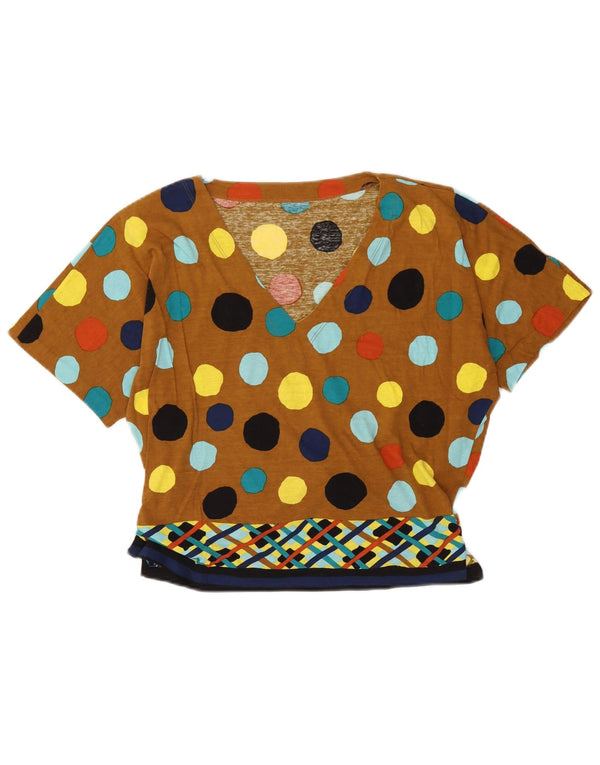 Vintage Womens Blouse Top UK 16 Large Brown Polka Dot