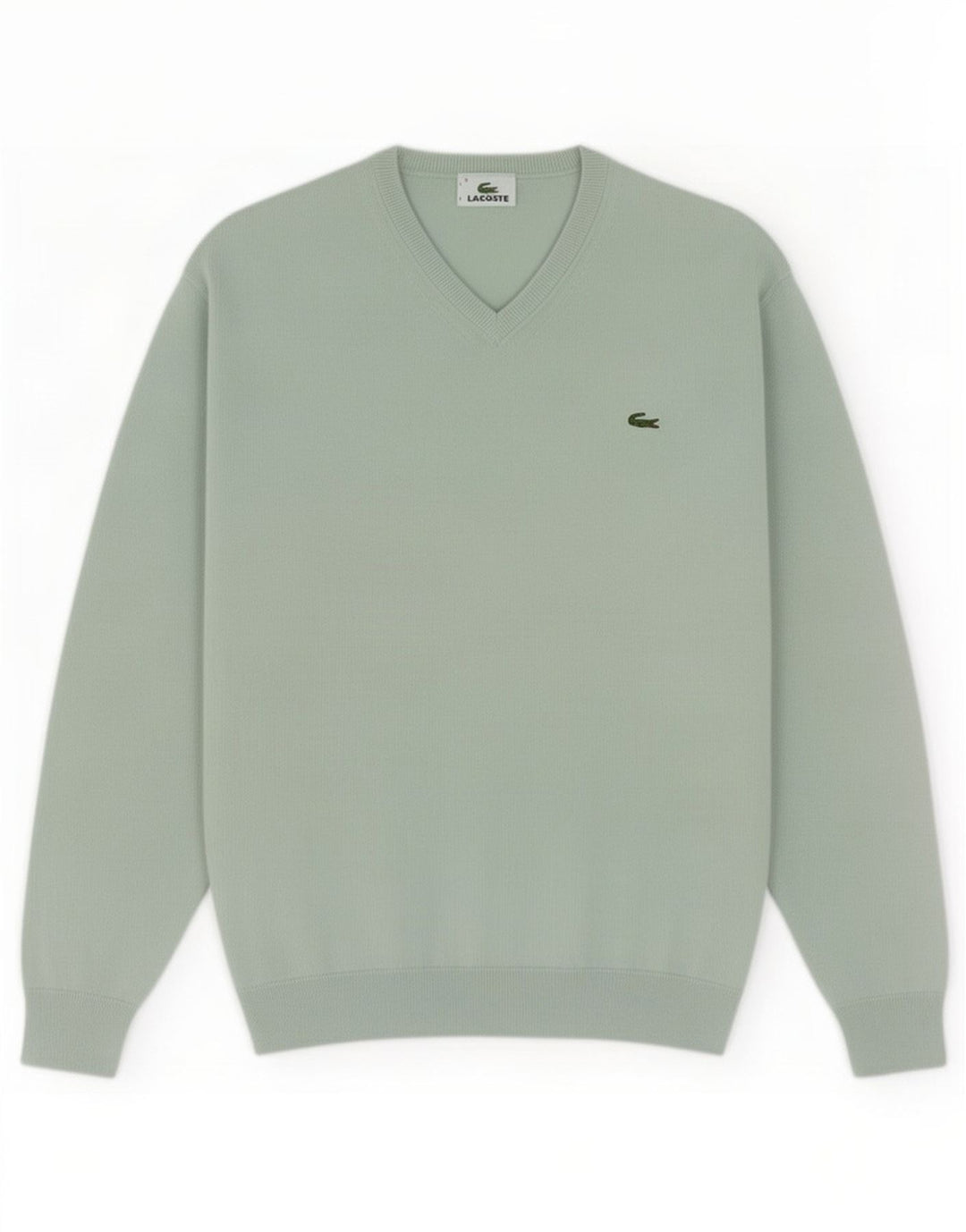 Lacoste Mens V-Neck Jumper Sweater Size 4 Medium Turquoise Cotton
