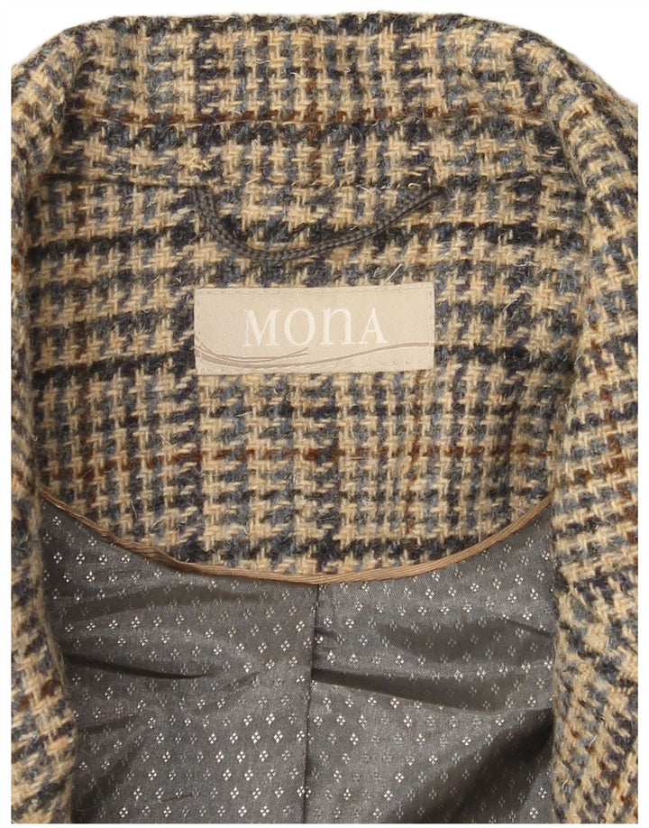 Mona Womens 4 Button Blazer Jacket UK 14 Large Brown Houndstooth
