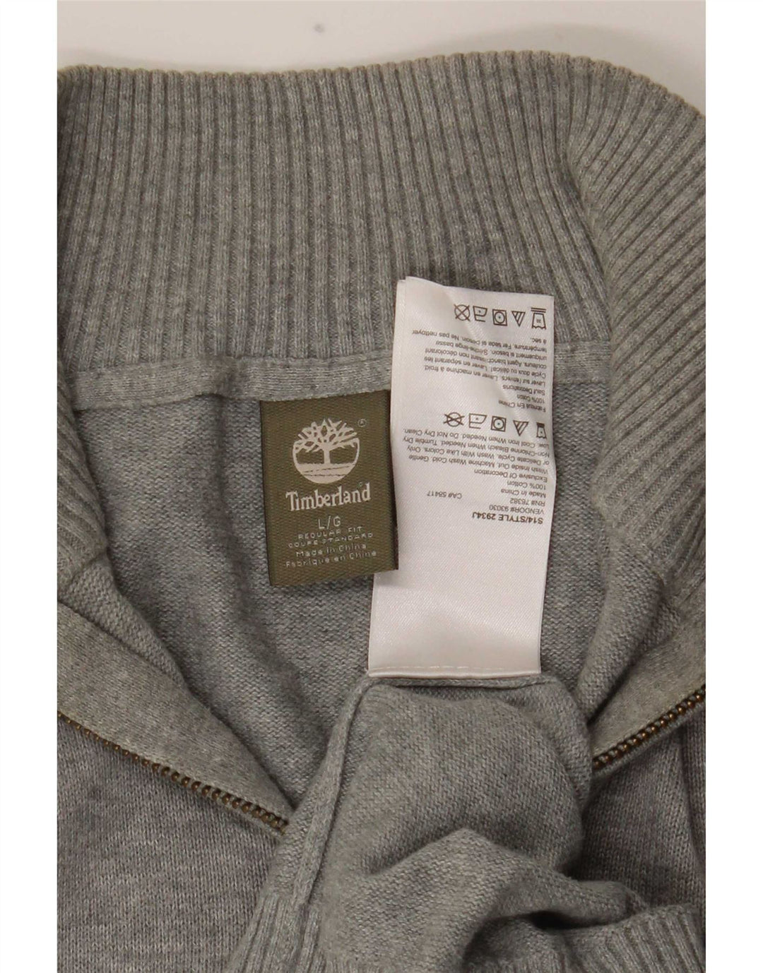 Timberland Mens Regular Fit Zip Neck Jumper Sweater Large Grey Cotton