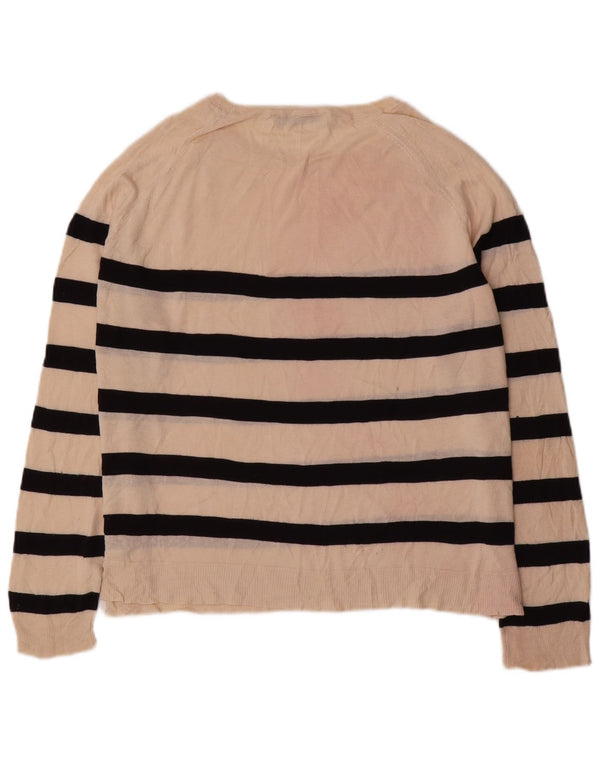 Zara Womens Boat Neck Jumper Sweater UK 16 Large Off White Striped Viscose