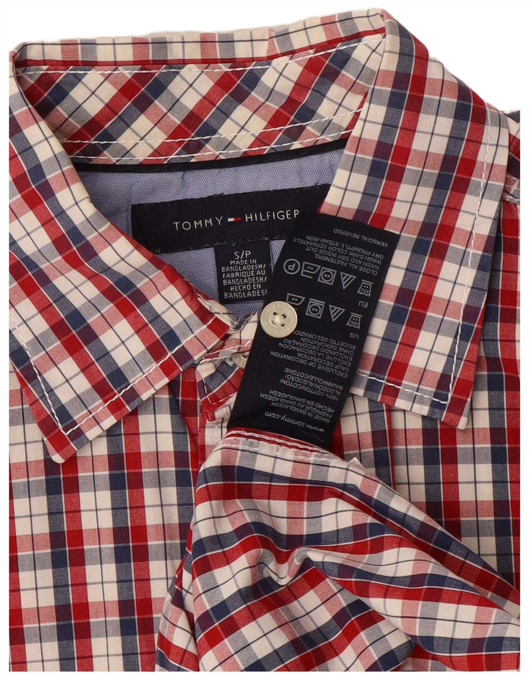 Tommy Hilfiger Mens Short Sleeve Shirt Small Red Check Cotton