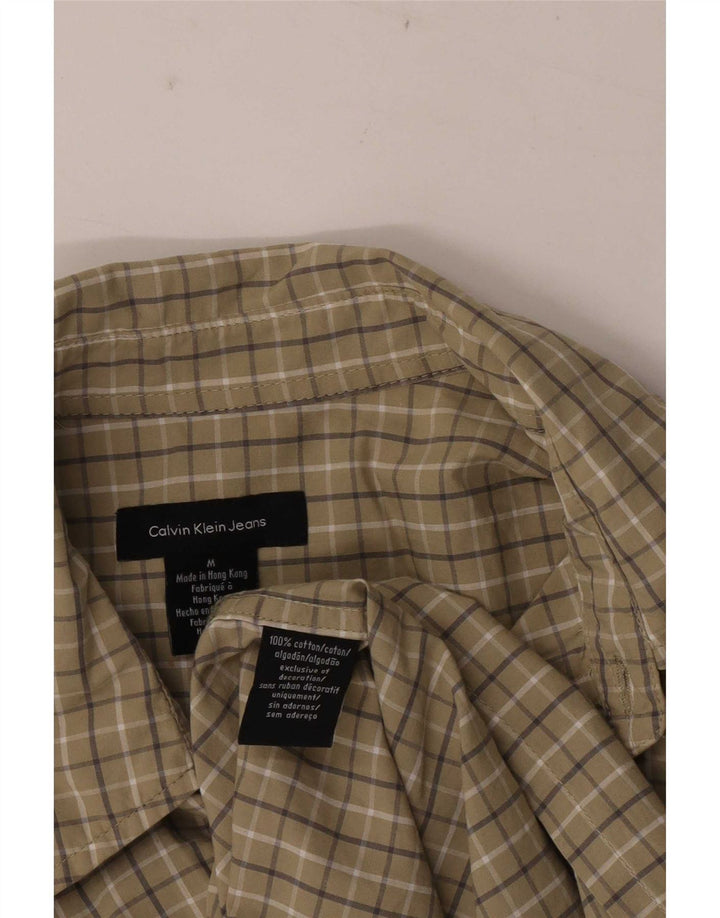 Calvin Klein Jeans Mens Short Sleeve Shirt Medium Khaki Check Cotton
