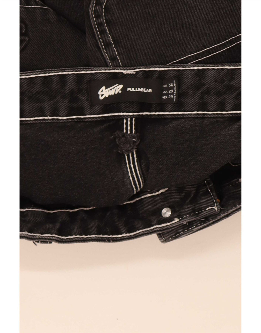 Pull & Bear Mens STWD Cargo Denim Shorts EU 36 Small W29 Black Cotton