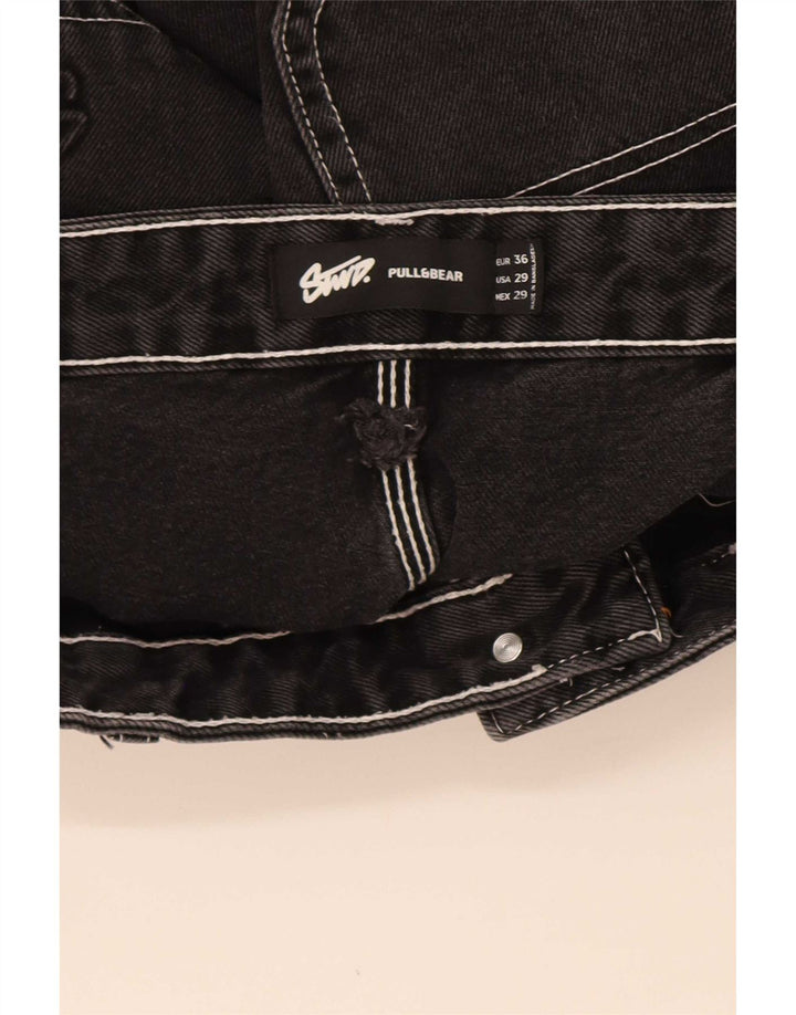 Pull & Bear Mens STWD Cargo Denim Shorts EU 36 Small W29 Black Cotton