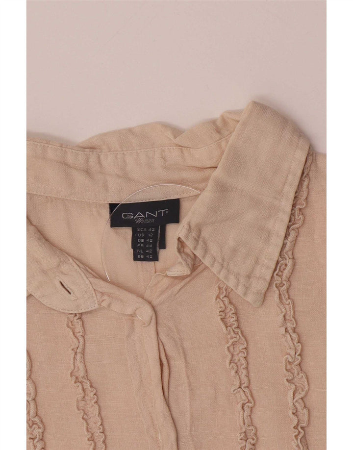 Gant Womens Ruffle Front Shirt UK 16 Large Beige Linen