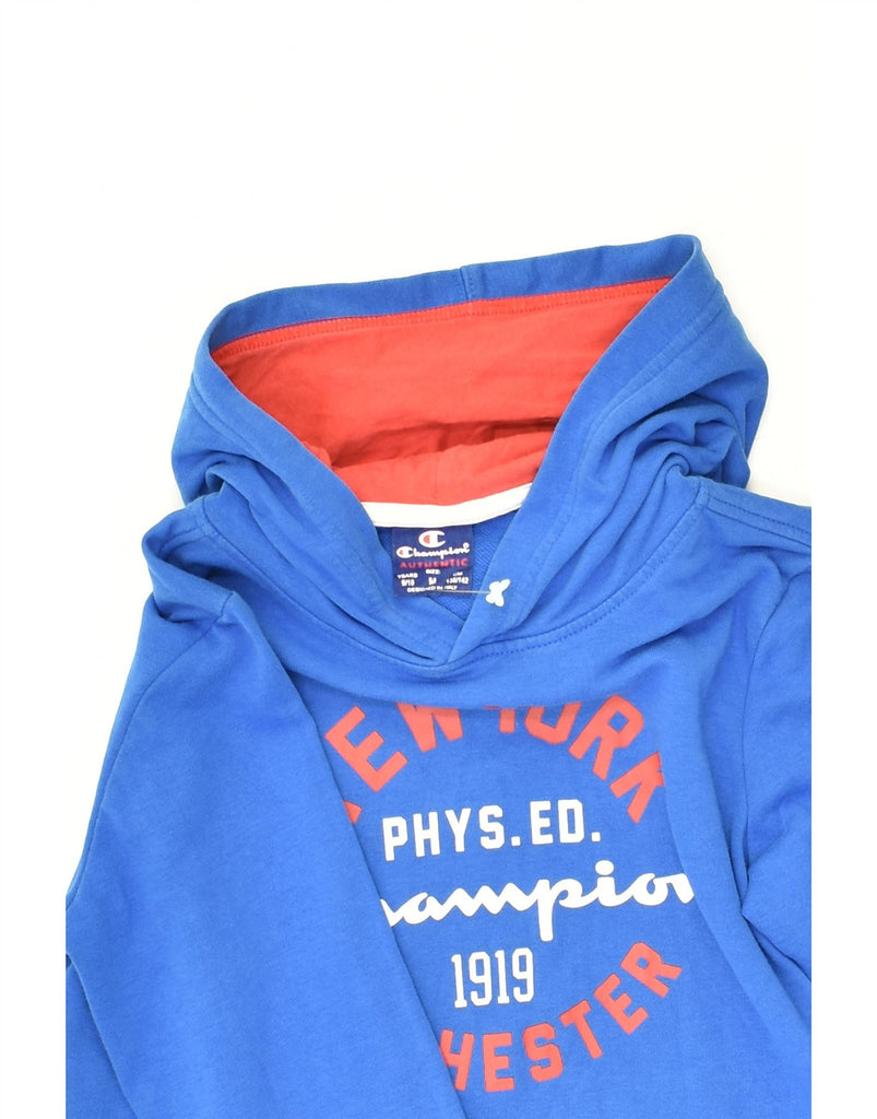 CHAMPION Boys Rochester Graphic Hoodie Jumper 9-10 Years Medium  Blue | Vintage Champion | Thrift | Second-Hand Champion | Used Clothing | Messina Hembry 