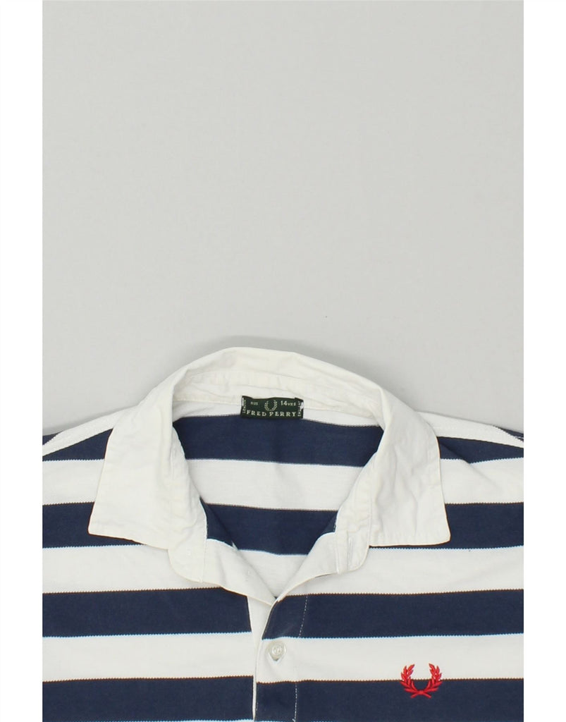 FRED PERRY Boys Polo Shirt 13-14 Years Navy Blue Striped Cotton | Vintage Fred Perry | Thrift | Second-Hand Fred Perry | Used Clothing | Messina Hembry 