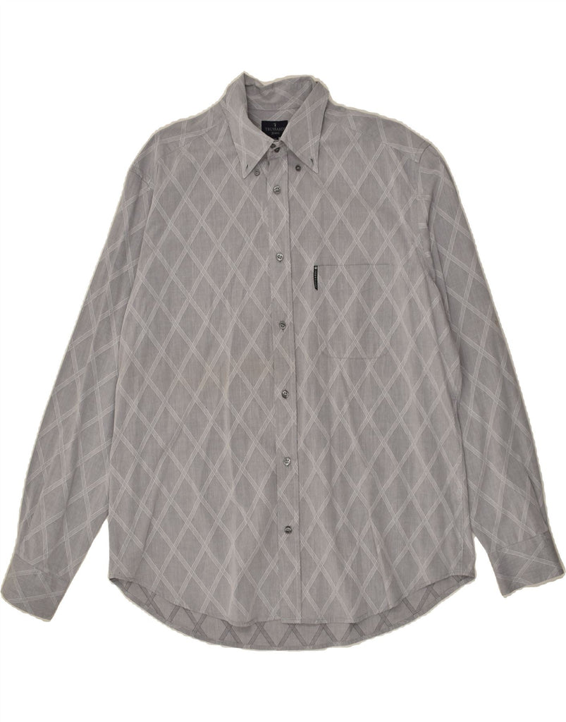 TRUSSARDI Mens Shirt 2XL Grey Argyle/Diamond Cotton | Vintage Trussardi | Thrift | Second-Hand Trussardi | Used Clothing | Messina Hembry 