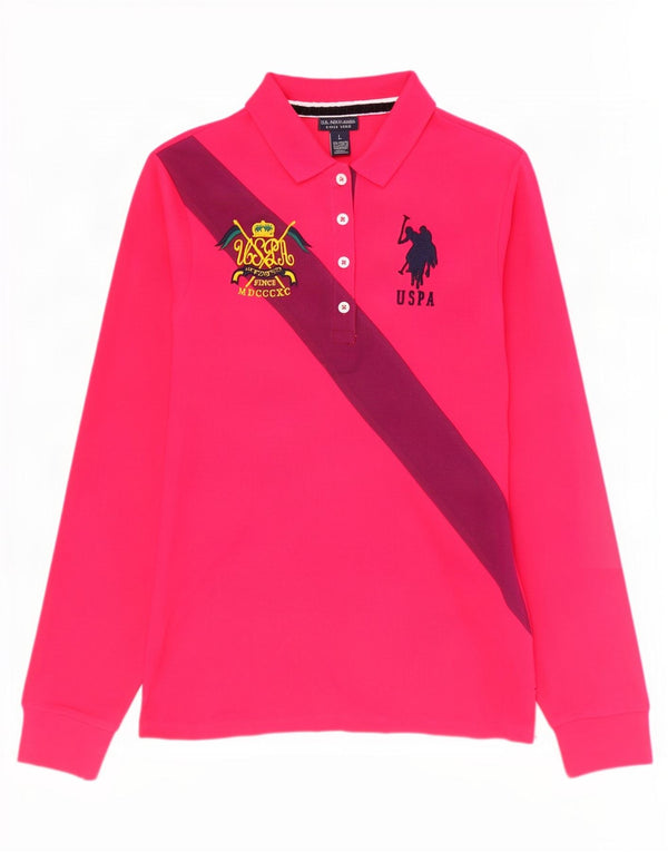 U.S. Polo Assn. Womens Graphic Shirt UK 14 Large Pink Colourblock