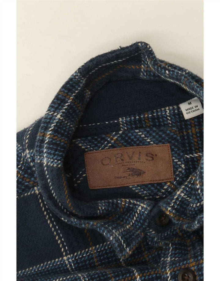 Orvis Mens Flannel Shirt Medium Navy Blue Check