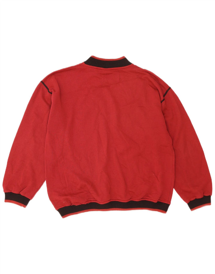 Vintage Mens Graphic Sweatshirt Jumper Medium Red Colourblock Cotton