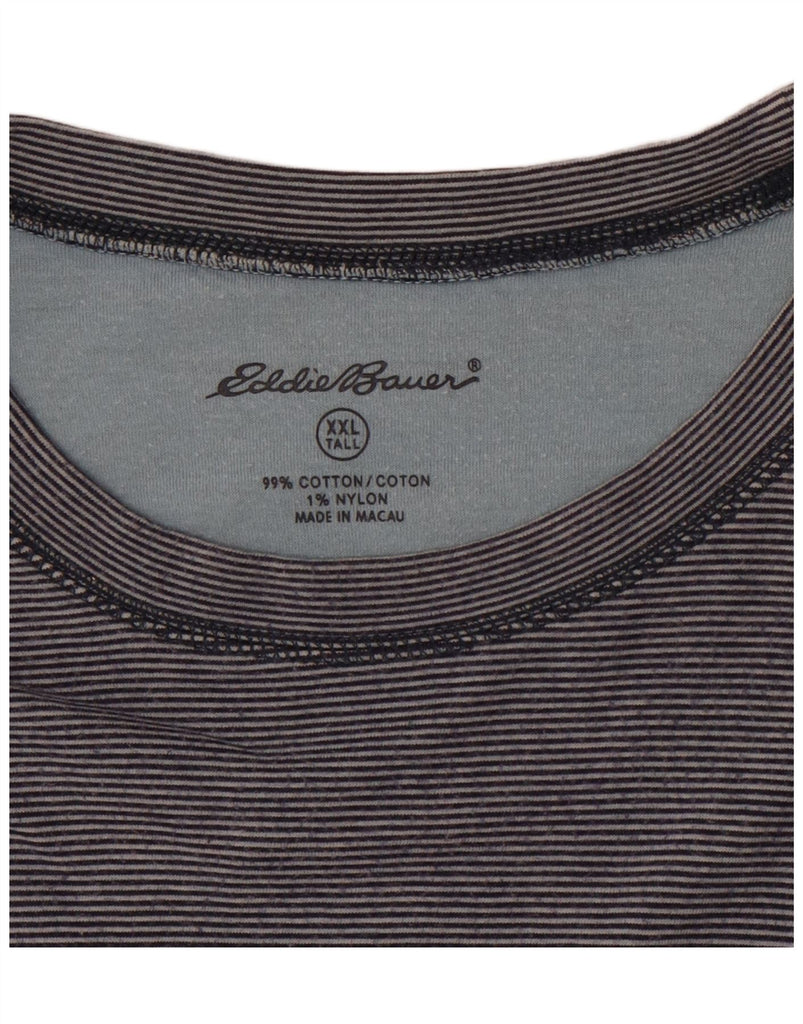 EDDIE BAUER Mens Tall Top Long Sleeve 2XL Grey Pinstripe Cotton Vintage Eddie Bauer and Second-Hand Eddie Bauer from Messina Hembry 