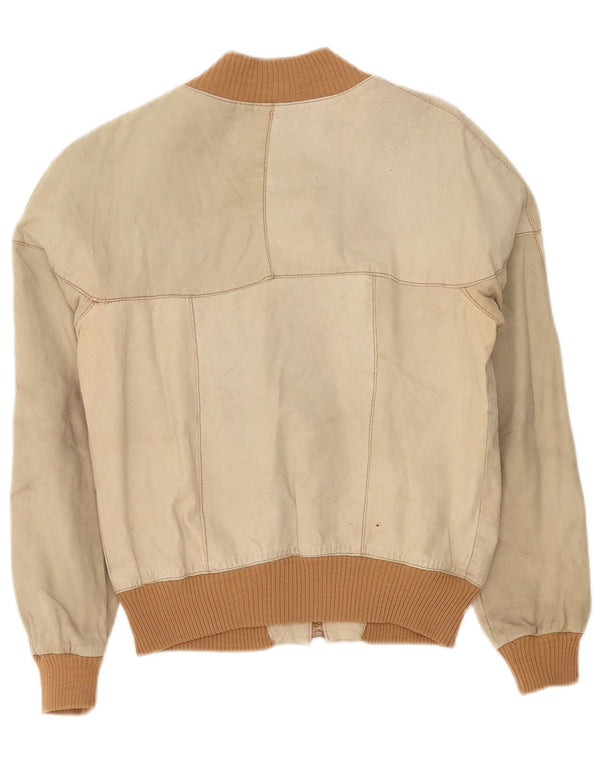 Vintage Womens Bomber Leather Jacket UK 14 Medium Beige