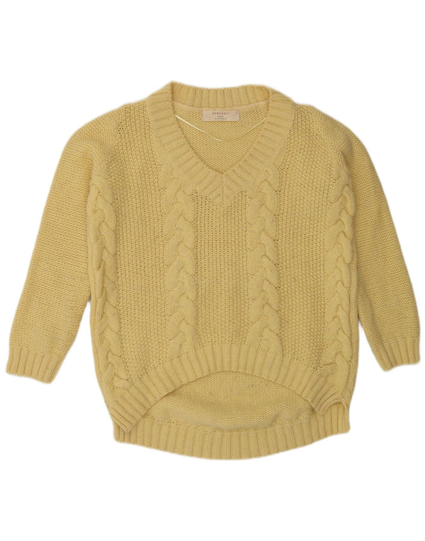 Zara Womens V-Neck Jumper Sweater UK 14 Medium Yellow
