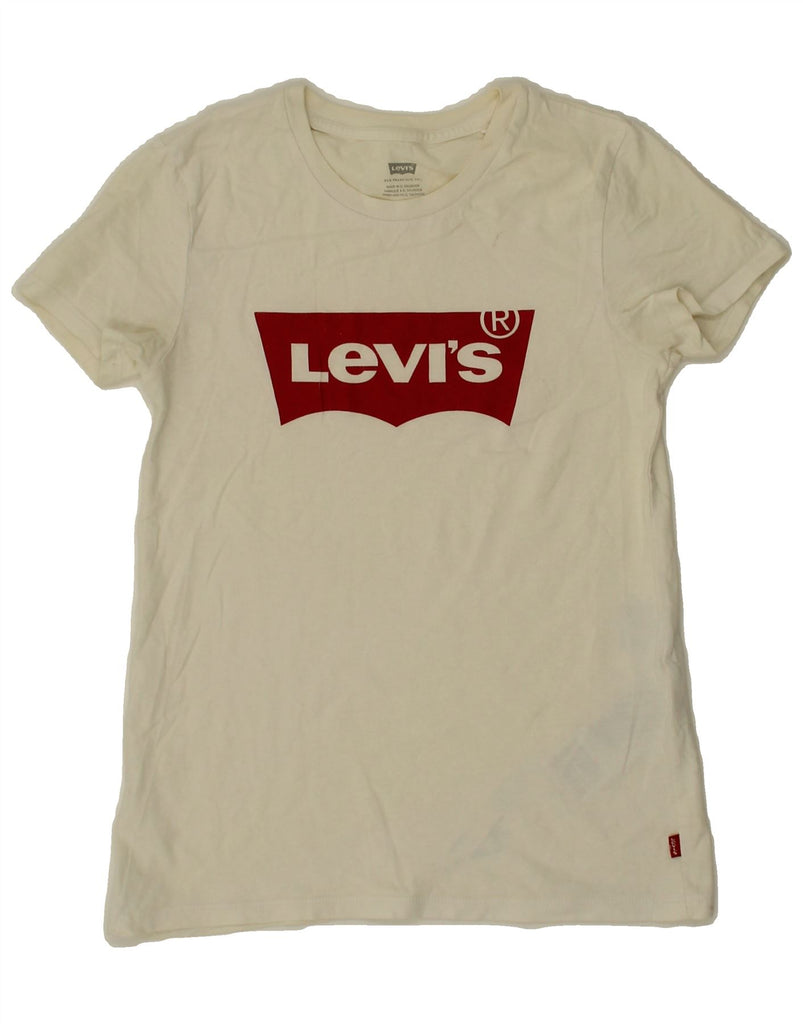 LEVI'S Womens Graphic T-Shirt Top UK 2 2XS Off White Cotton Vintage Levi's and Second-Hand Levi's from Messina Hembry 