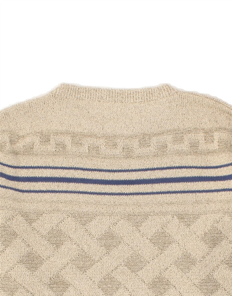 VINTAGE Mens Crew Neck Jumper Sweater Medium Beige Striped | Vintage Vintage | Thrift | Second-Hand Vintage | Used Clothing | Messina Hembry 