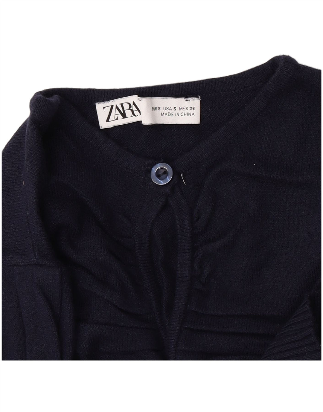 Zara Womens Crop Button Neck Jumper Sweater UK 8 Small Navy Blue