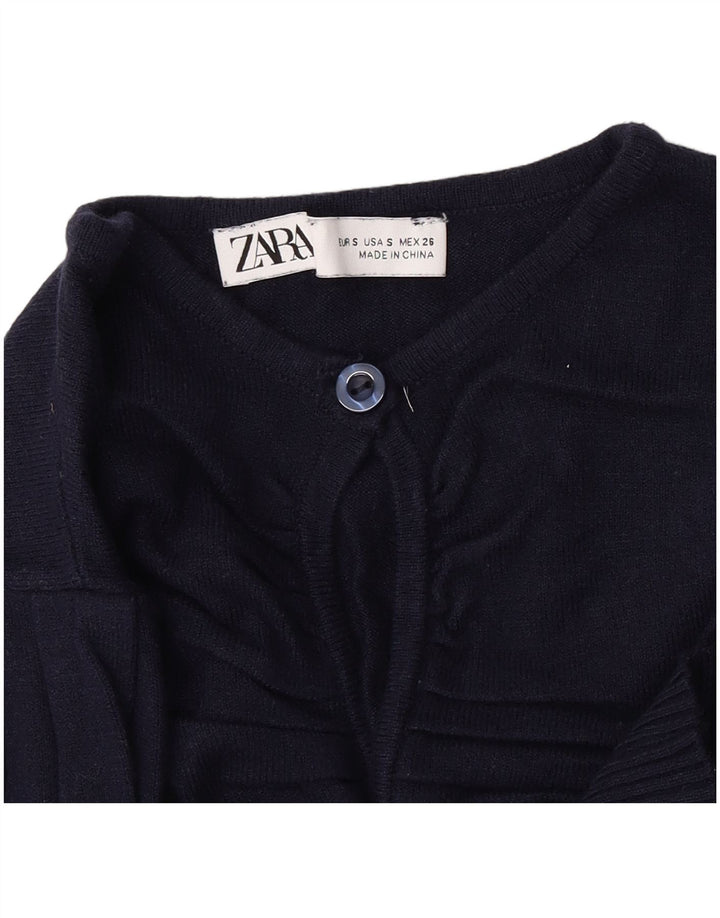 Zara Womens Crop Button Neck Jumper Sweater UK 8 Small Navy Blue