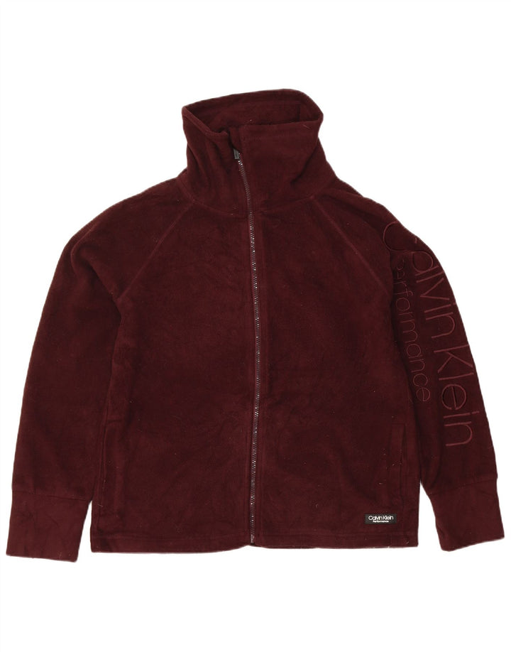 Calvin Klein Womens Graphic Fleece Jacket UK 14 Medium Burgundy Polyester