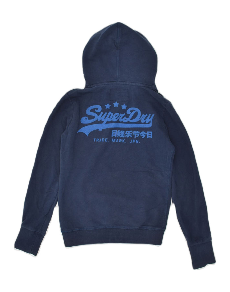 SUPERDRY Womens Graphic Hoodie Jumper UK 8 Small Navy Blue Cotton | Vintage Superdry | Thrift | Second-Hand Superdry | Used Clothing | Messina Hembry 