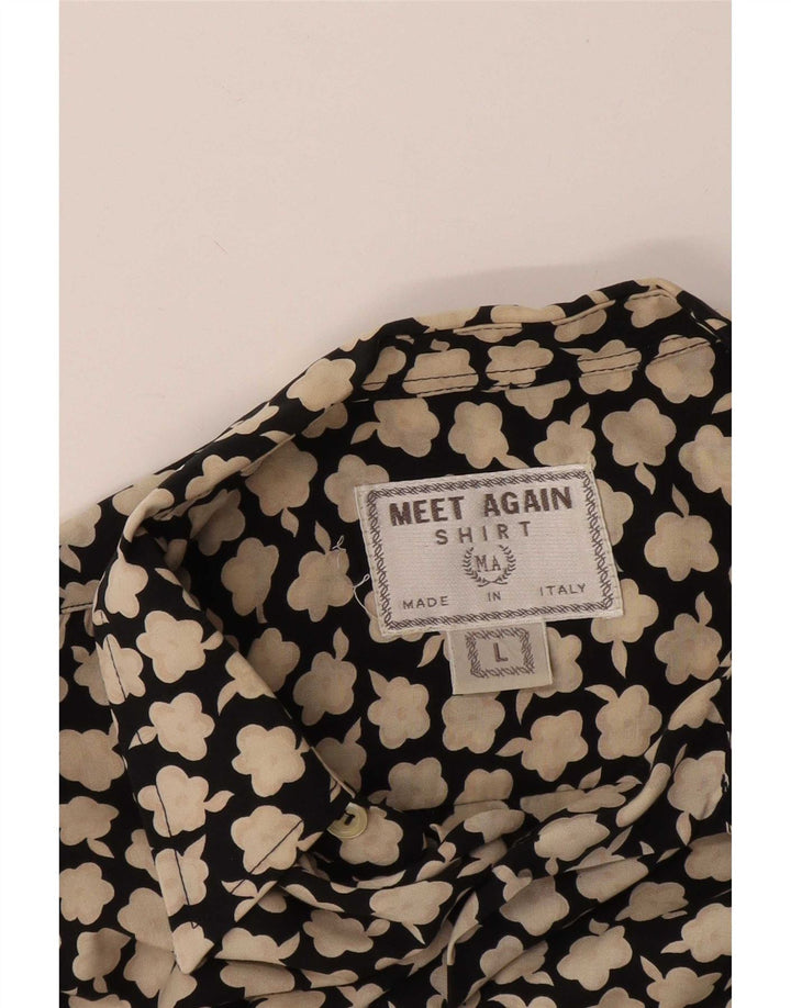 Vintage Mens Shirt Large Black Floral
