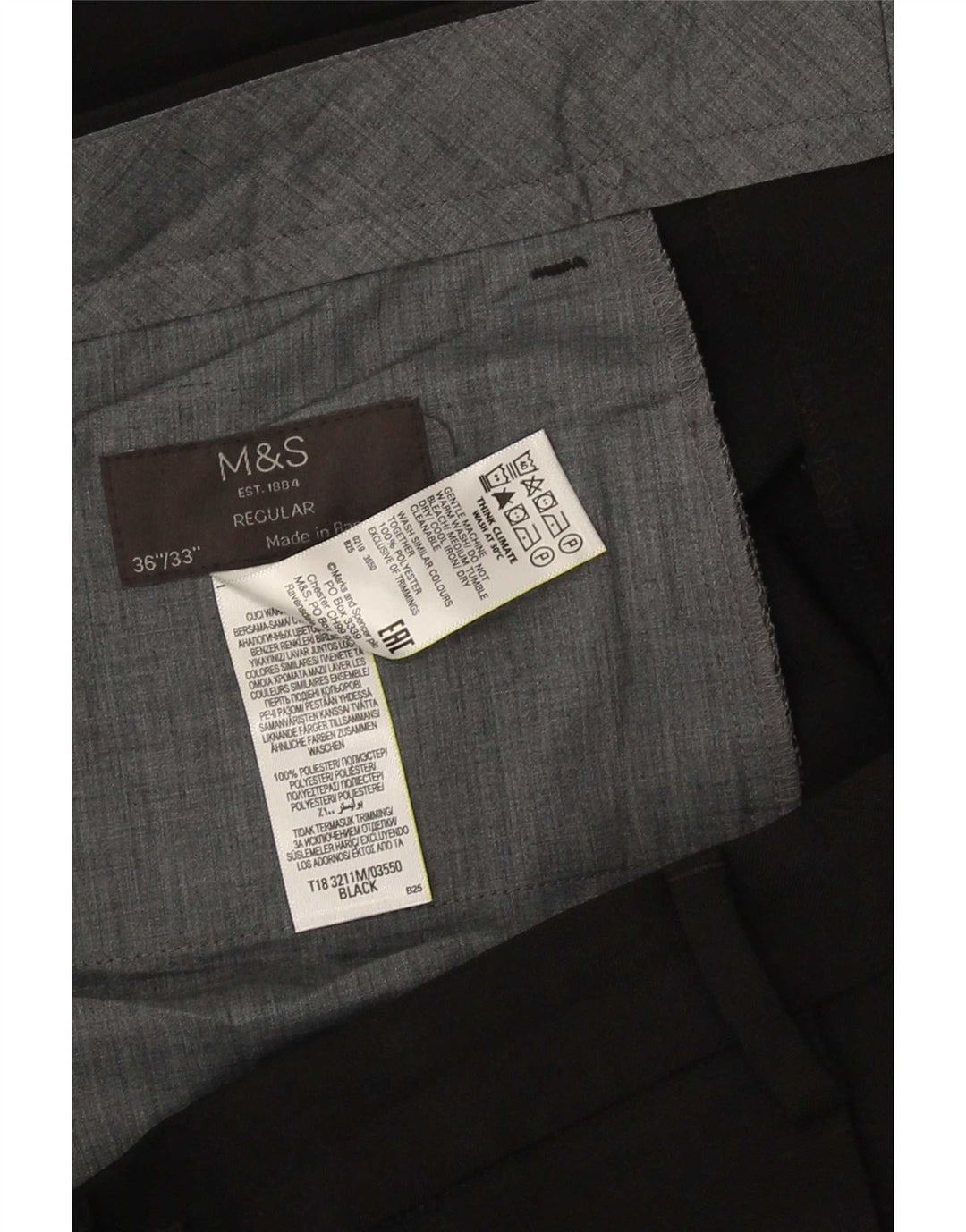 Marks & Spencer Mens Regular Suit Trousers W36 L33 Black Polyester