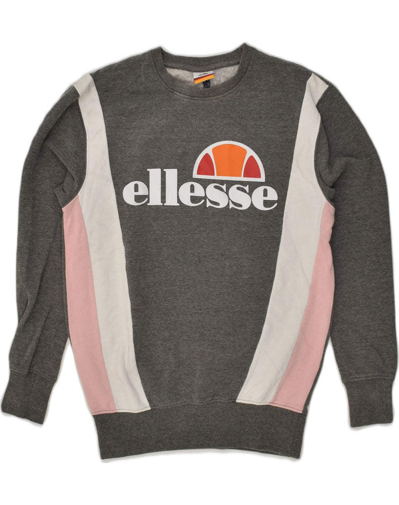 ELLESSE Womens Graphic Sweatshirt Jumper UK 10 Small Grey Colourblock | Vintage Ellesse | Thrift | Second-Hand Ellesse | Used Clothing | Messina Hembry 