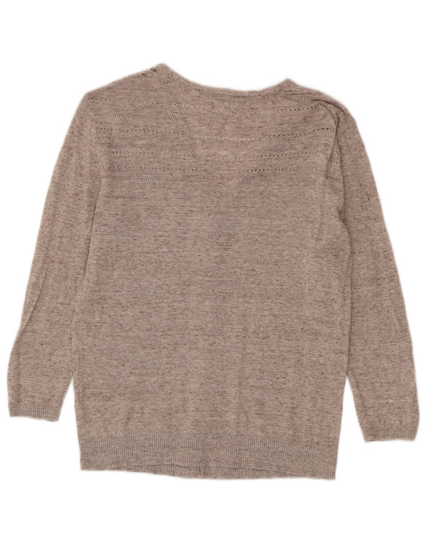 Fat Face Womens 3/4 Sleeve Cardigan Sweater UK 6 XS Beige Flecked Cotton