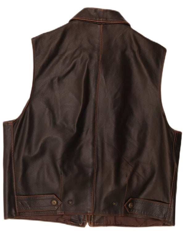 Vintage Mens Leather Waistcoat Medium Brown