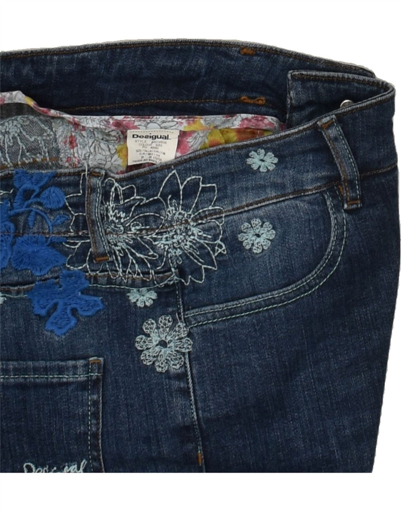 DESIGUAL Womens Graphic Skinny Jeans W28 L28 Navy Blue Floral Vintage Desigual and Second-Hand Desigual from Messina Hembry 