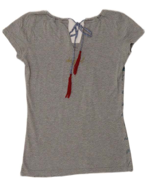 Desigual Womens Graphic T-Shirt Top UK 6 XS Grey Heart
