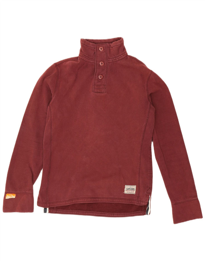 Superdry Mens Button Neck Sweatshirt Jumper Medium Burgundy Cotton