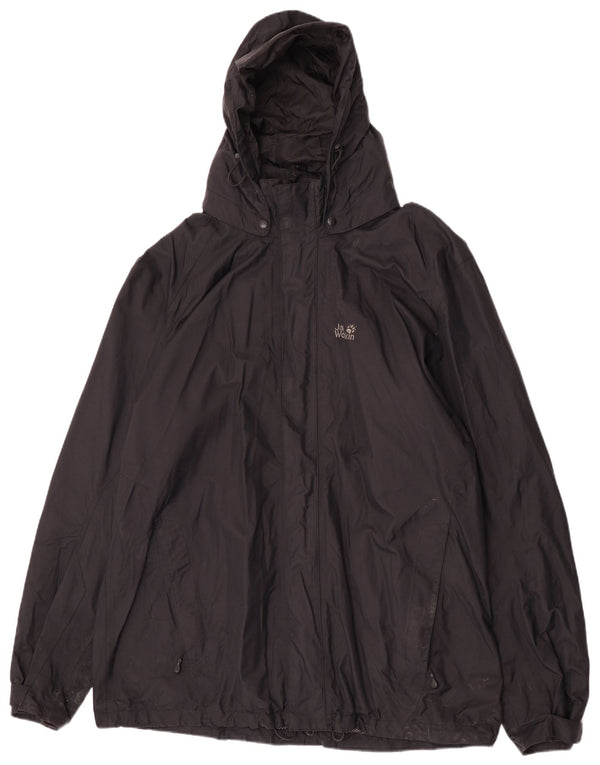 Jack Wolfskin Mens Hooded Rain Jacket UK 50 3XL Black Polyamide