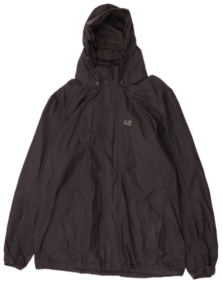 Jack Wolfskin Mens Hooded Rain Jacket UK 50 3XL Black Polyamide