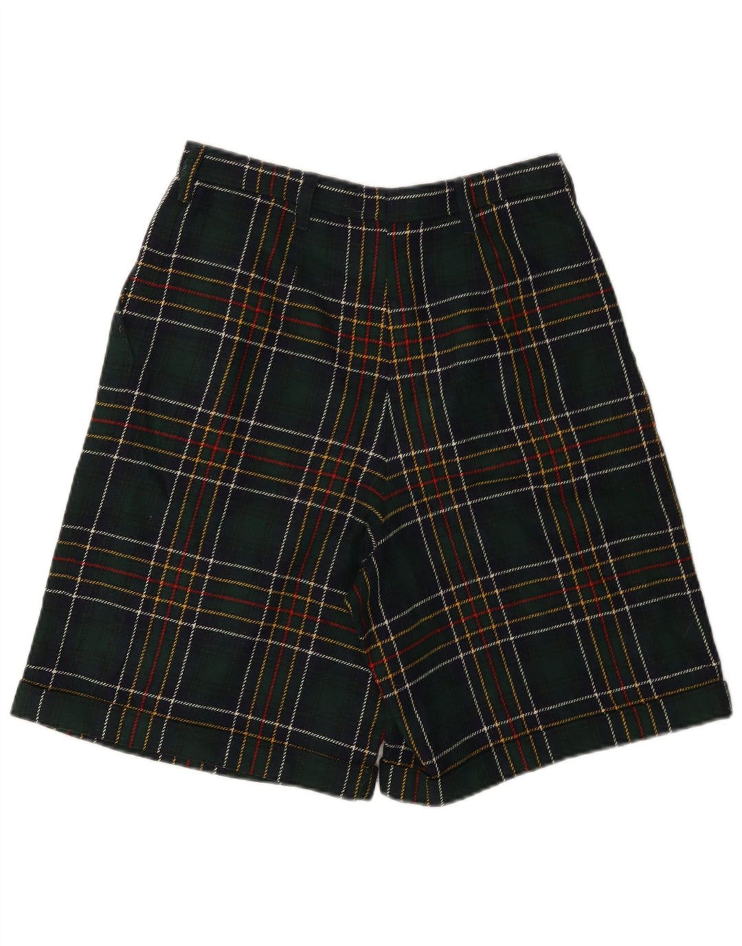 VINTAGE Womens High Waist Casual Shorts W28 Medium Green Plaid